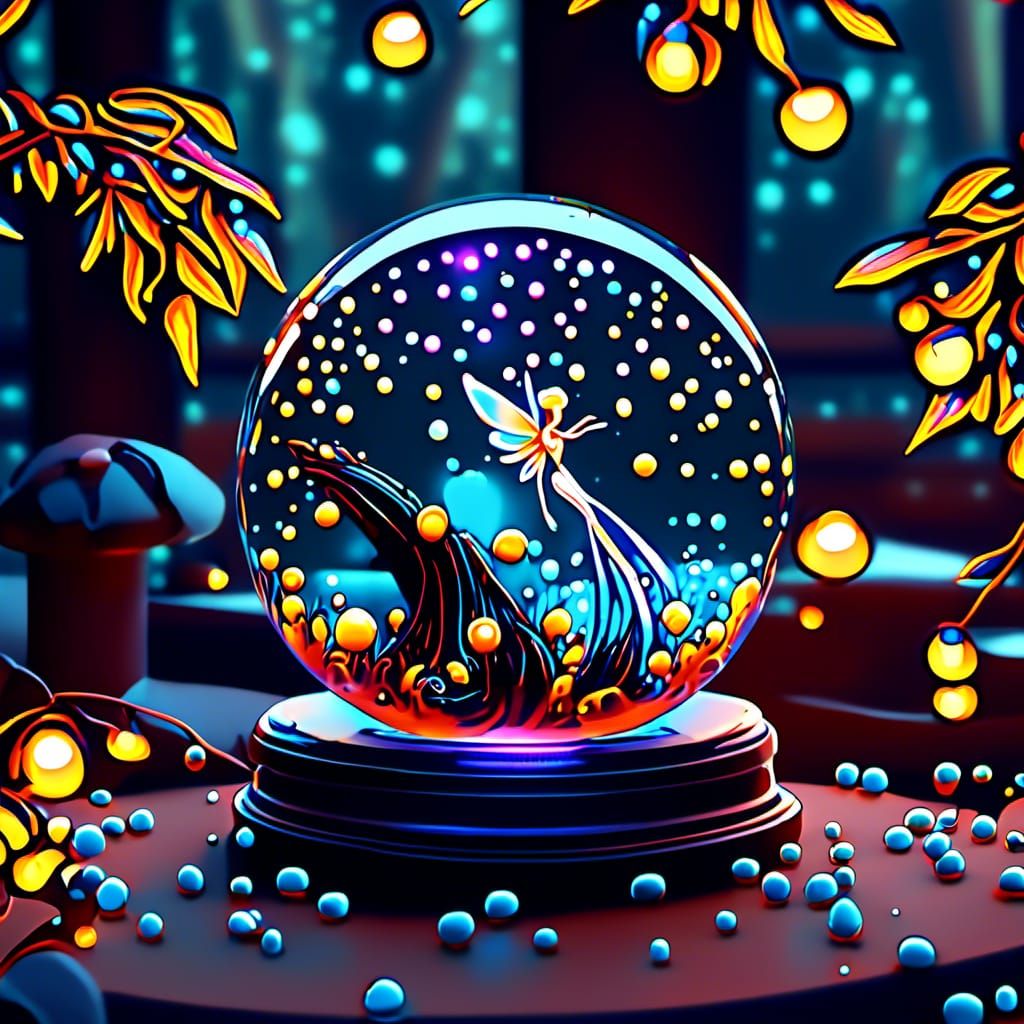 Fairy in Bioluminescent Crystal Ball: Fantasy Art