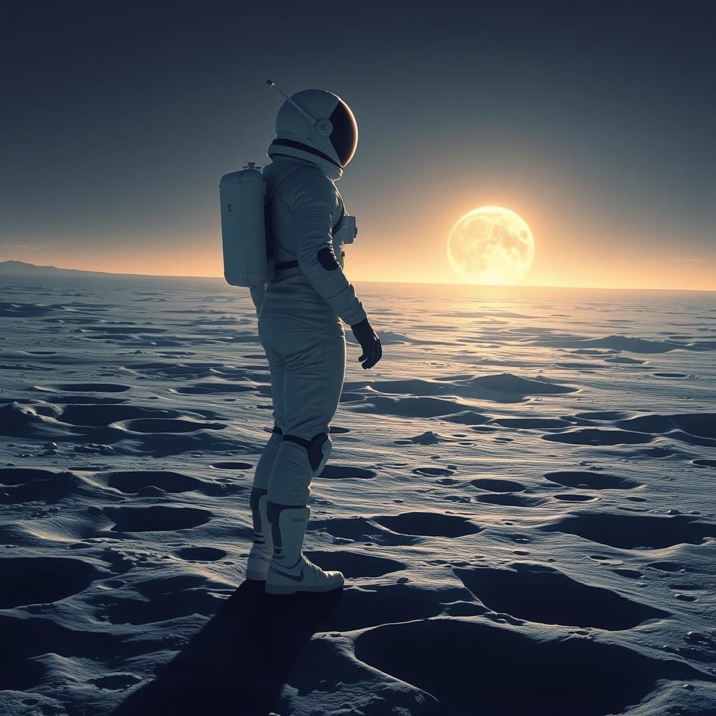 Astronaut on Moon in Futuristic Dreamscape