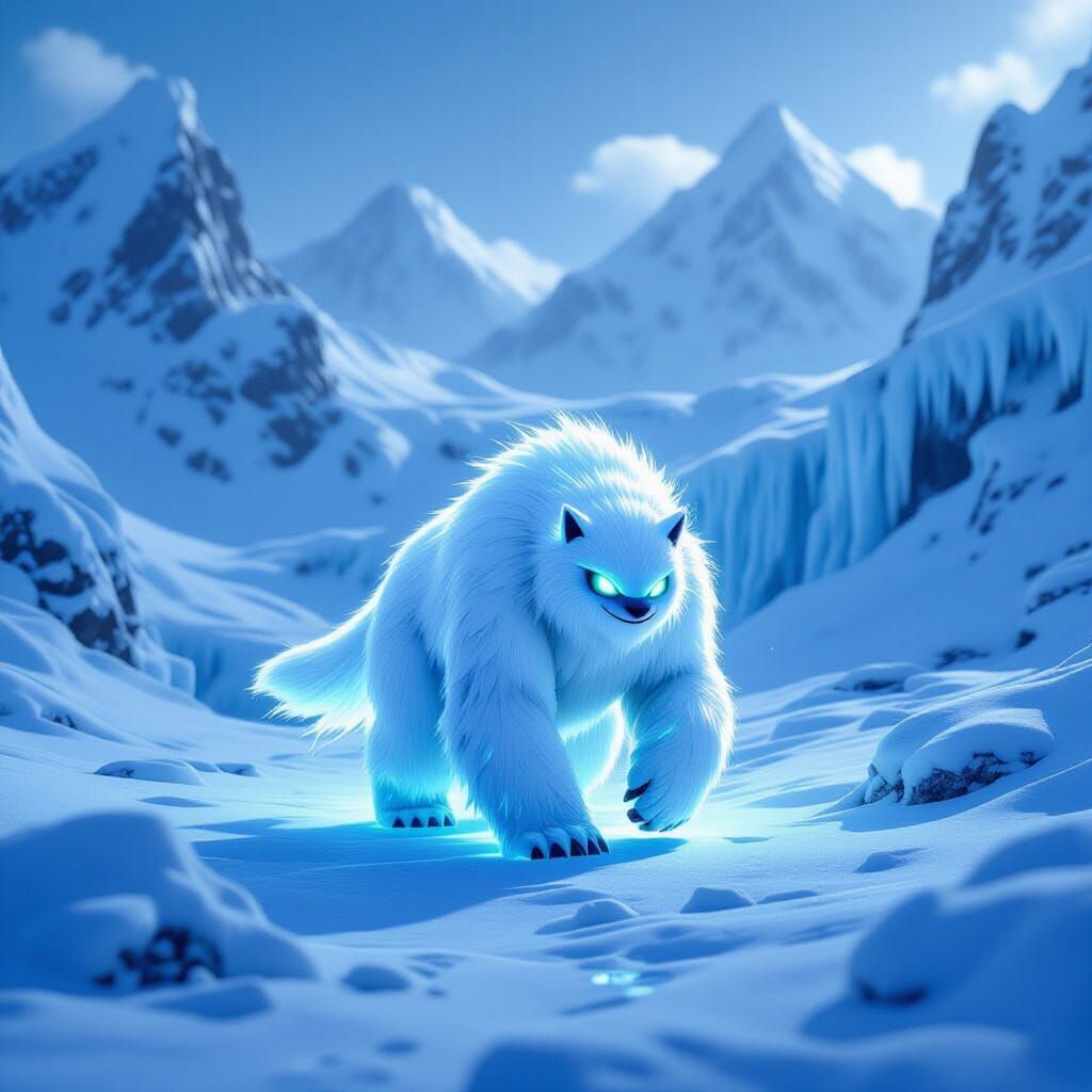 Bioluminescent Yeti Pokemon in Arctic Wonderland