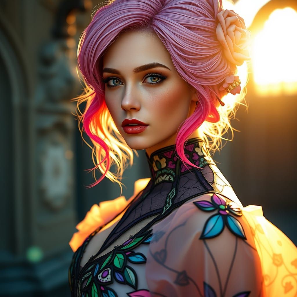 Ethereal Woman Illuminated in Morning Sunlight