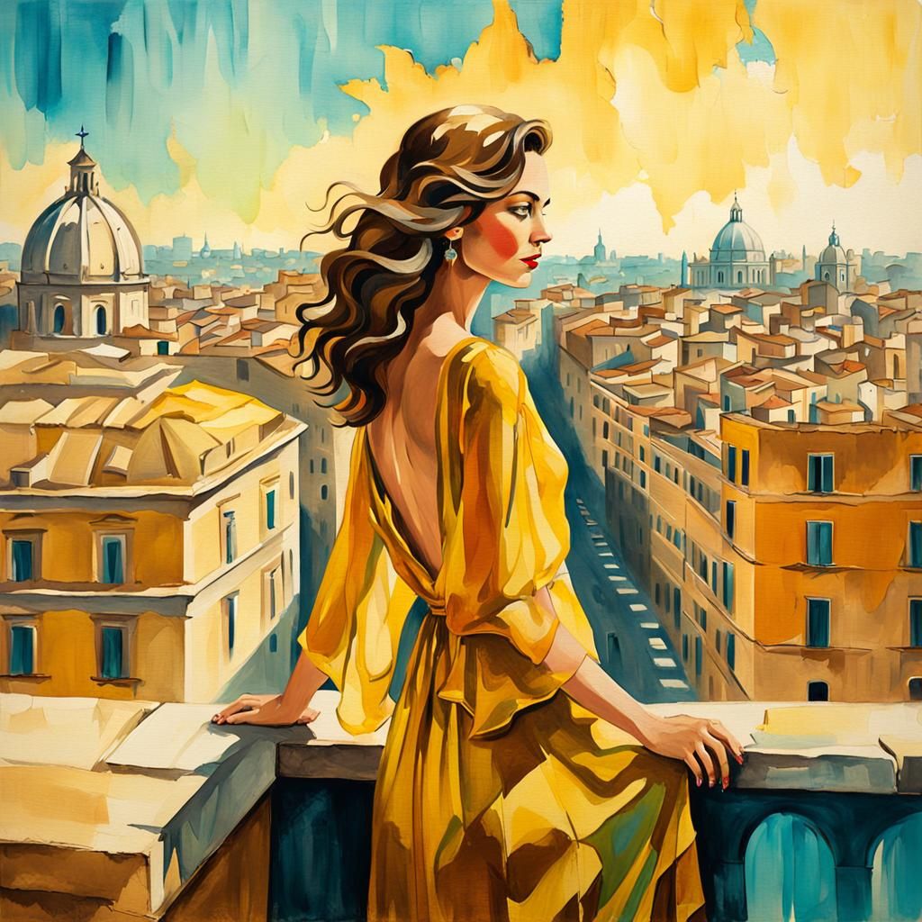 Art Deco Model in Rome Cityscape