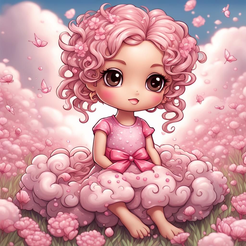 Breast Cancer Awareness Chibi in a Flower Field