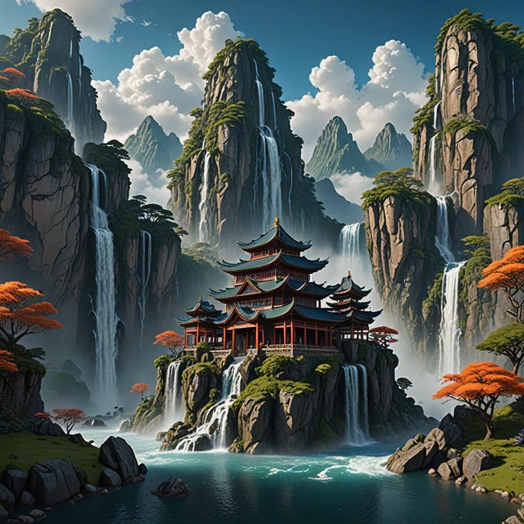 Floating Mountains in a Fantasy Realm