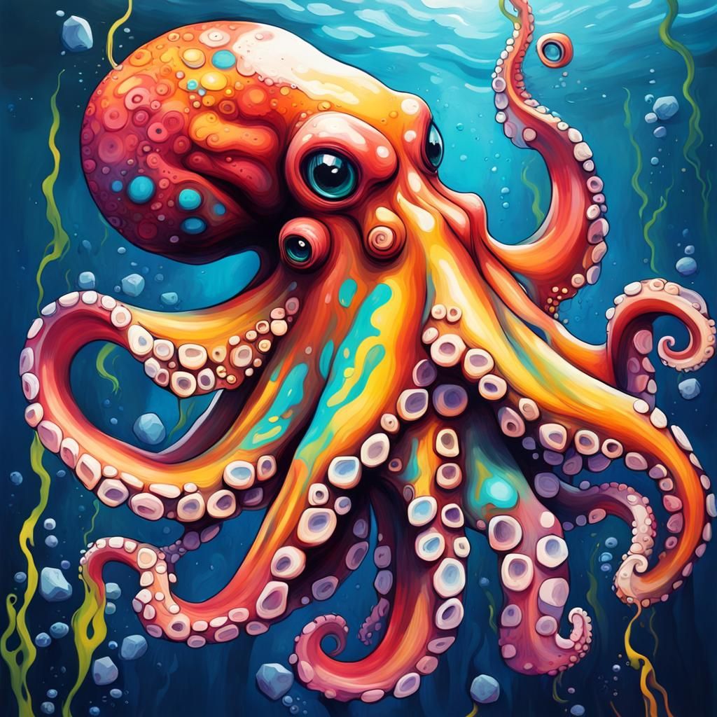 Colorful Underwater Octopus in Graffiti Art Style