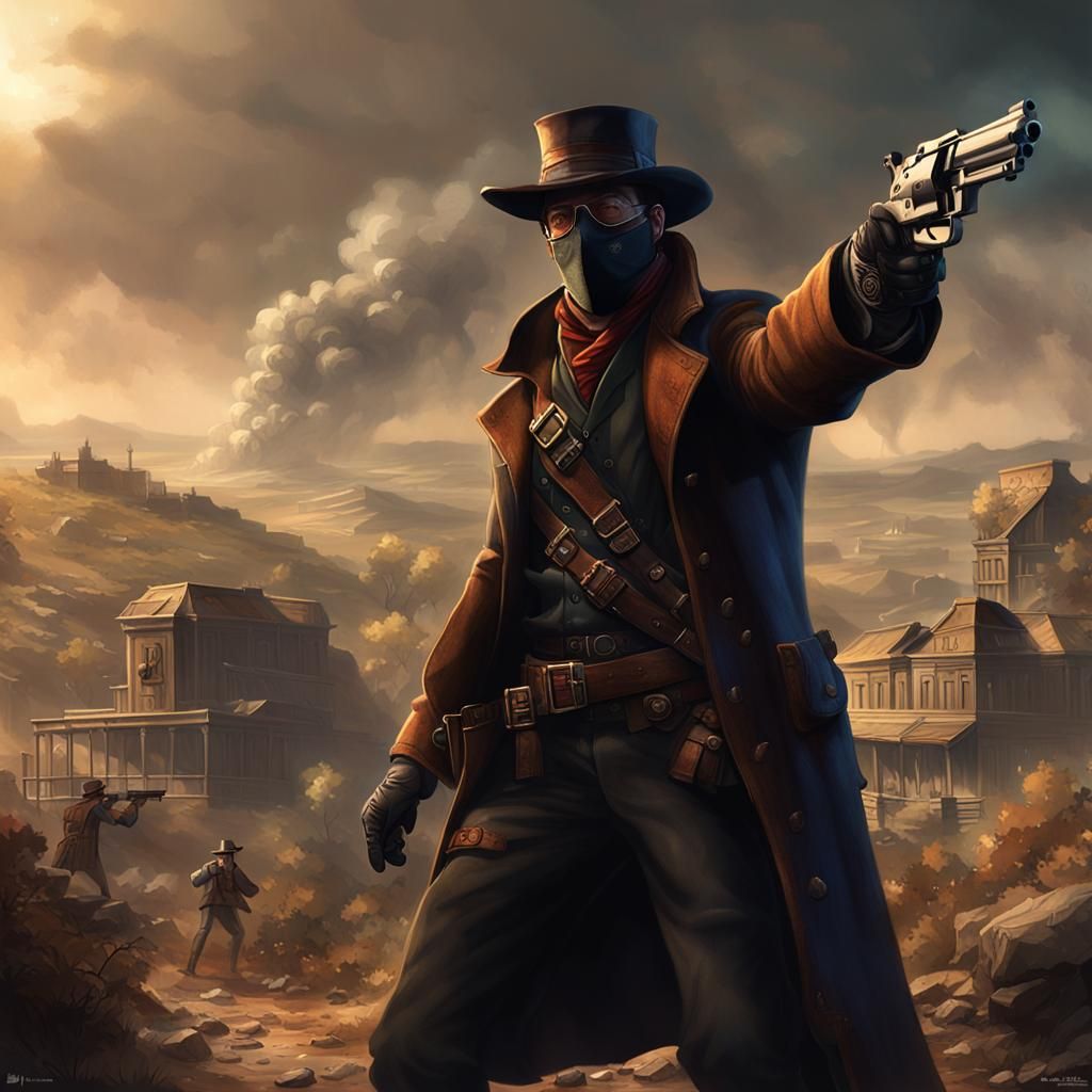 Bank Robbery in Shrouded Hills: Dark Fantasy Art