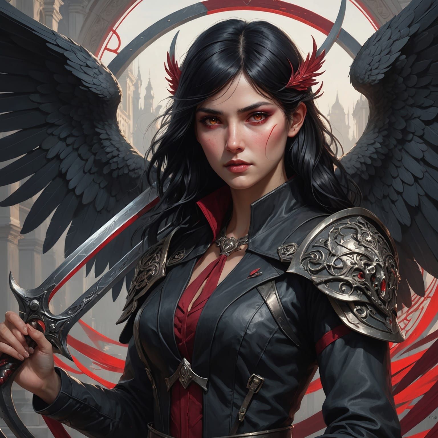 Dark Angel with Scythe: Hyperdetailed Portrait