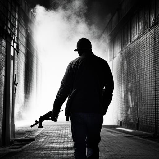 Sinister Man with Gun in Dark Alleyway