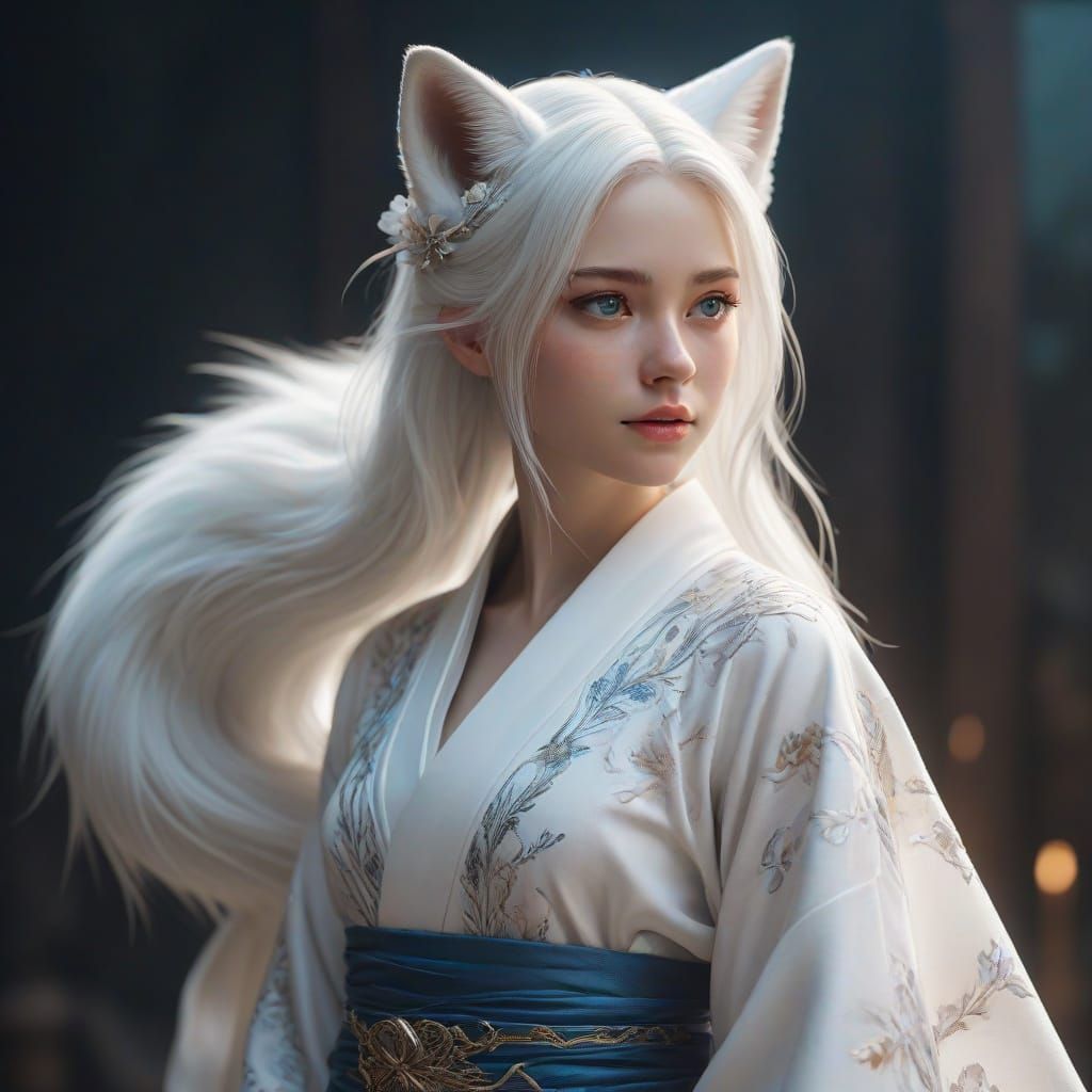 Ethereal Fox Maiden in Soft Pastel Hues