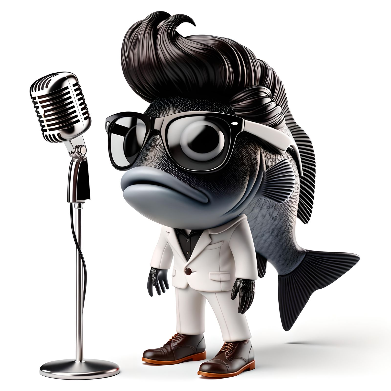 CGI Fish Ready to Sing Rock and Roll
