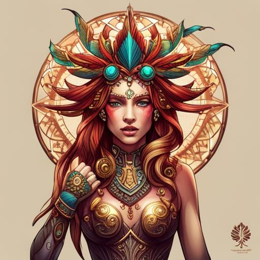 Steampunk Cybernetic Aztec Warrior Digital Painting