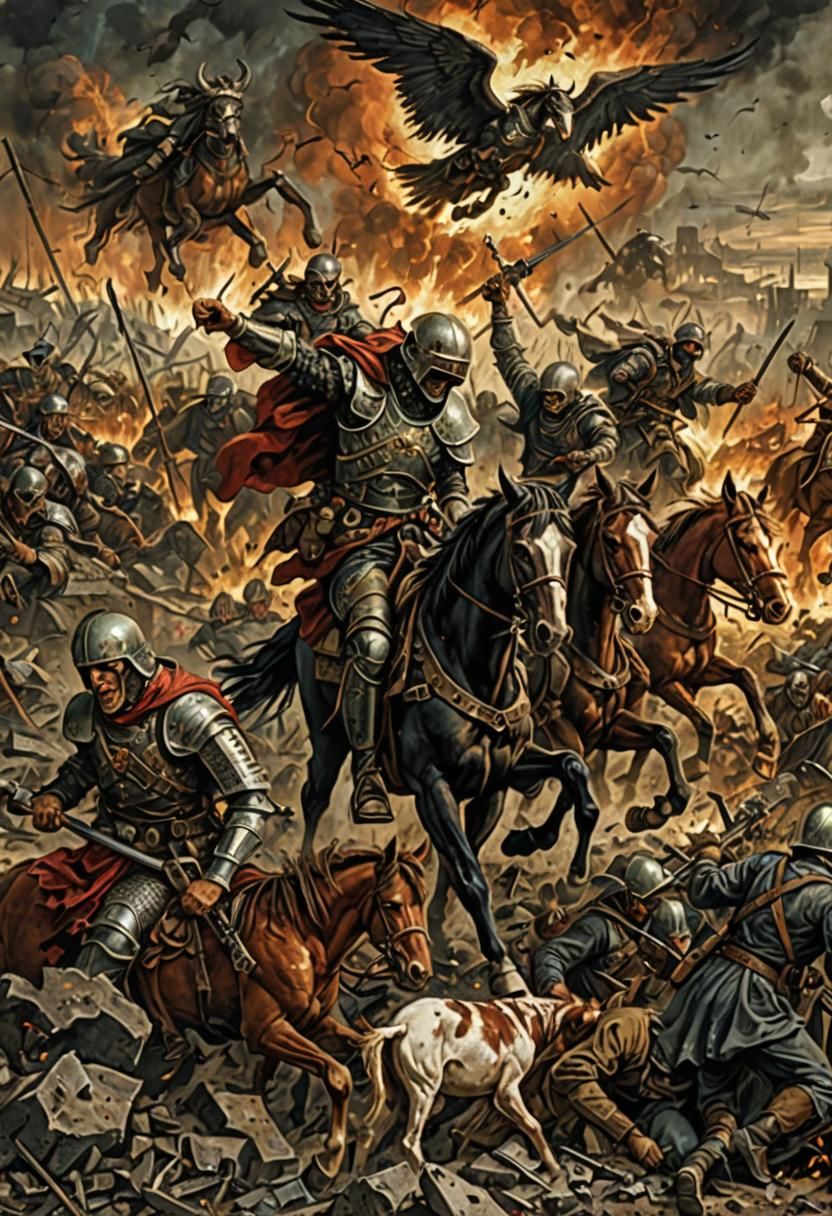 Apocalyptic Horsemen Over a Destroyed World