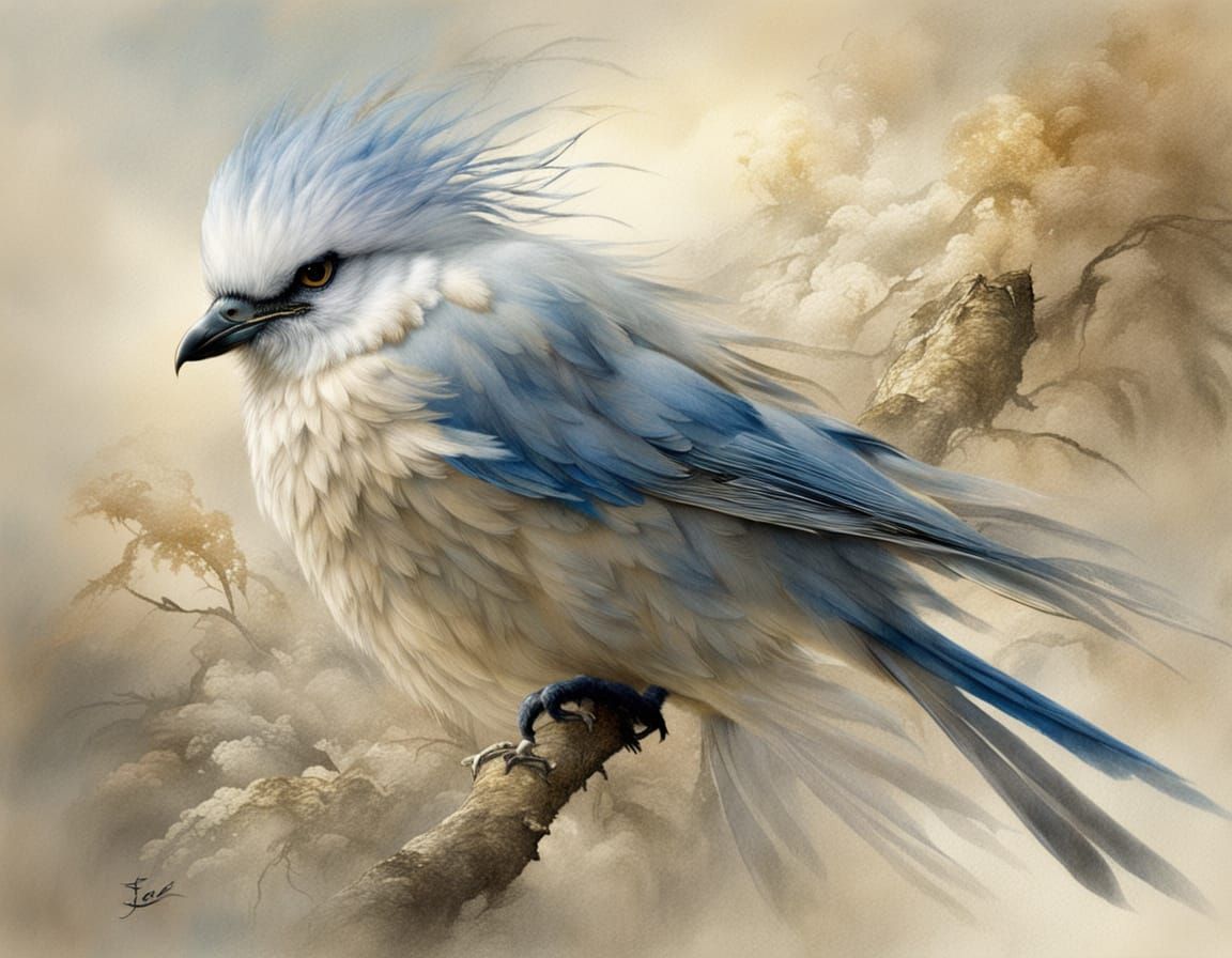 Fluffy Bird in Chinese Watercolour Painting