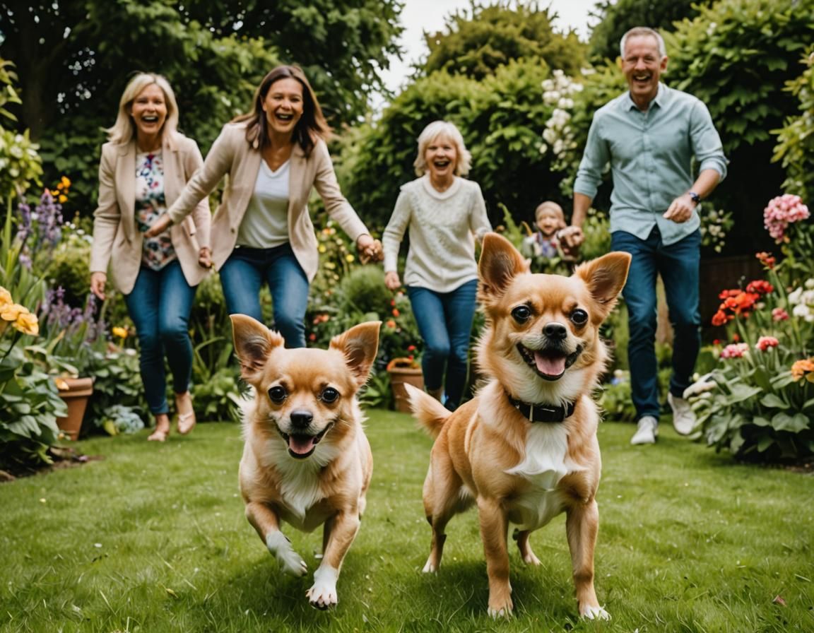 Chihuahua Photobombing a Family Garden Photo