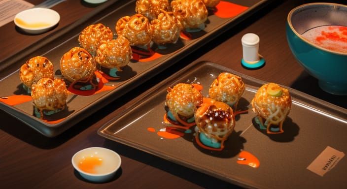 Hyperdetailed Takoyaki Plate, Tokyo Restaurant, Digital Art