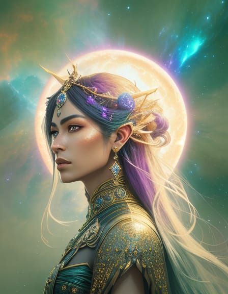 Ethereal Woman with Cosmic Aura in Fantasy Art