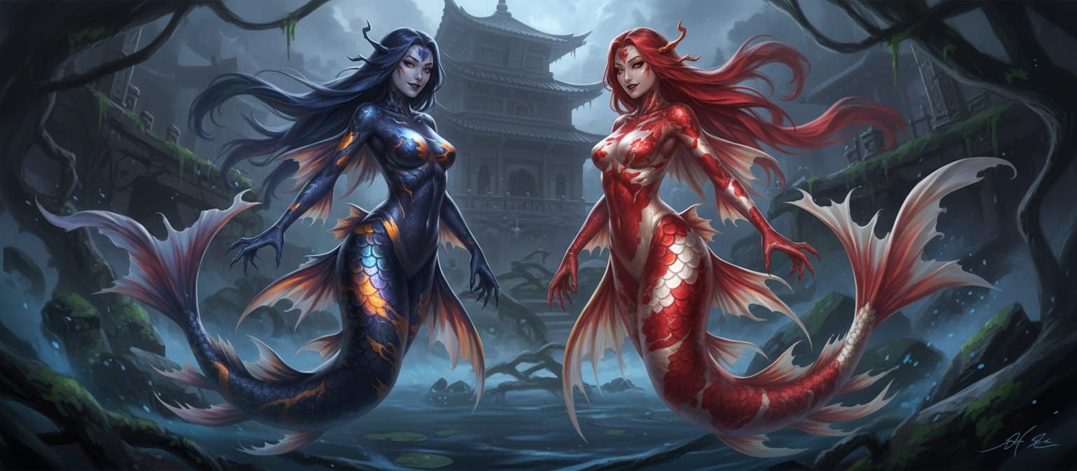 Sleek Koi Monster Girls with Vibrant Scales