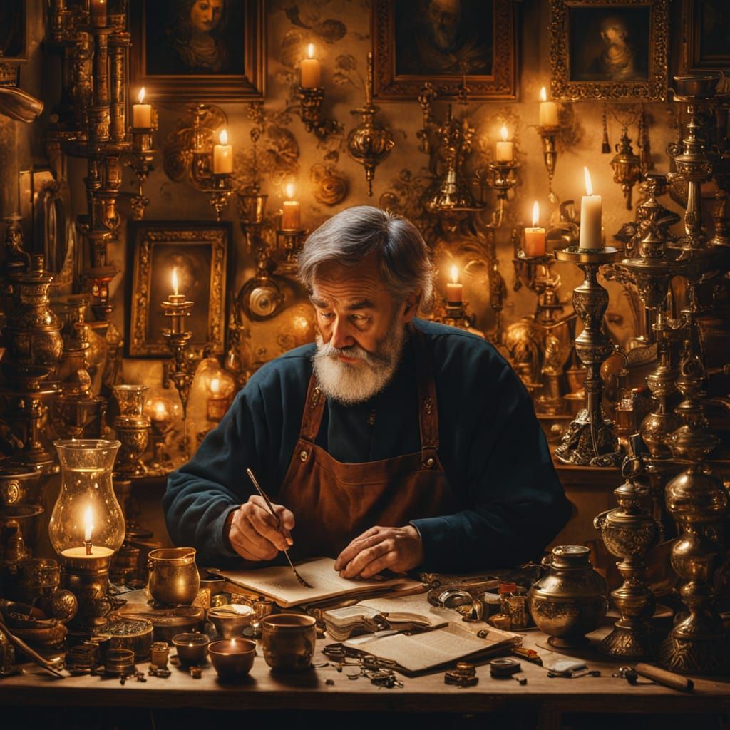 Candlemaker's Cluttered Workshop in Oil Painting Style