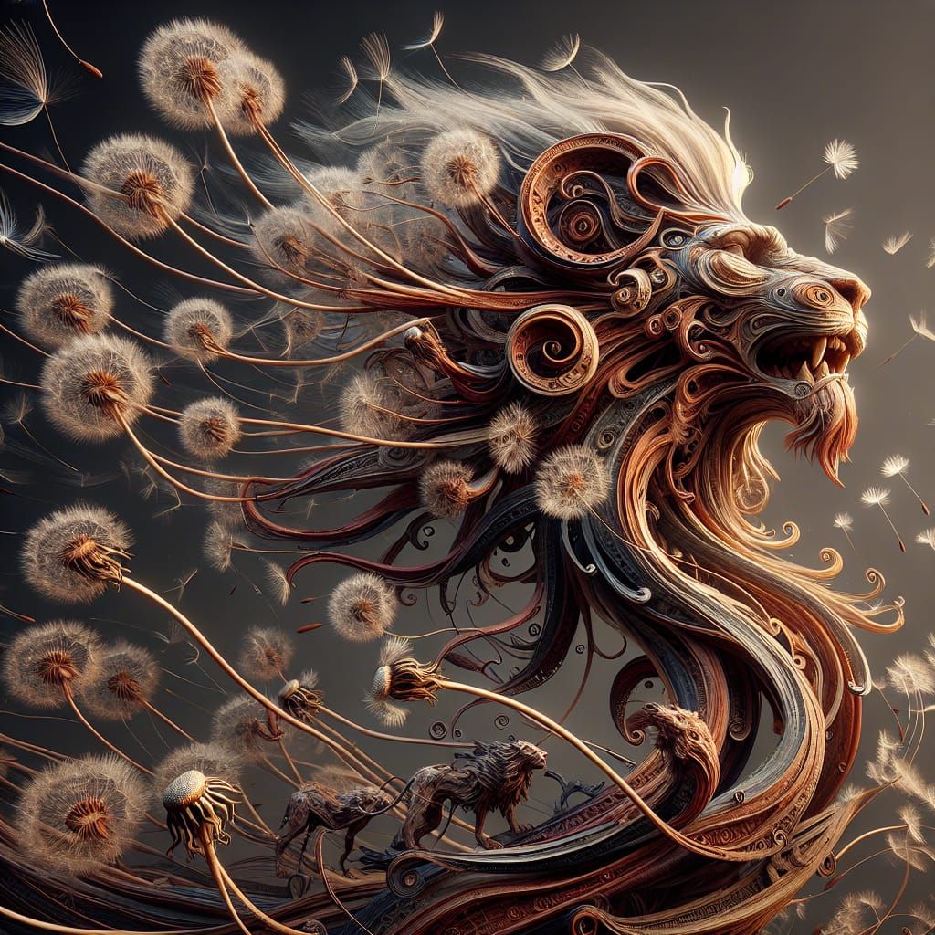 Lion Dandelion Fantasy Concept Art in 8K