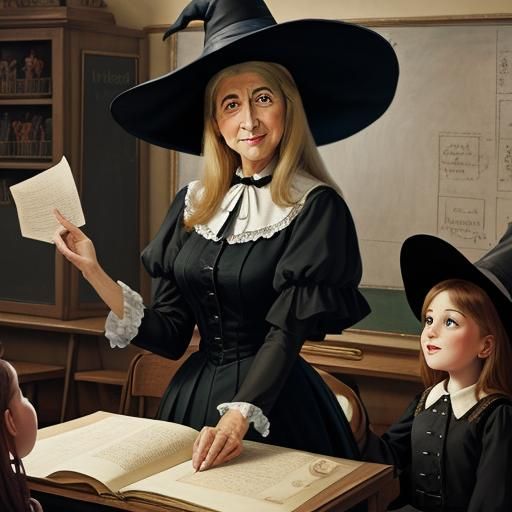 Witch Teaches Kindergarten in Pin-Up Style