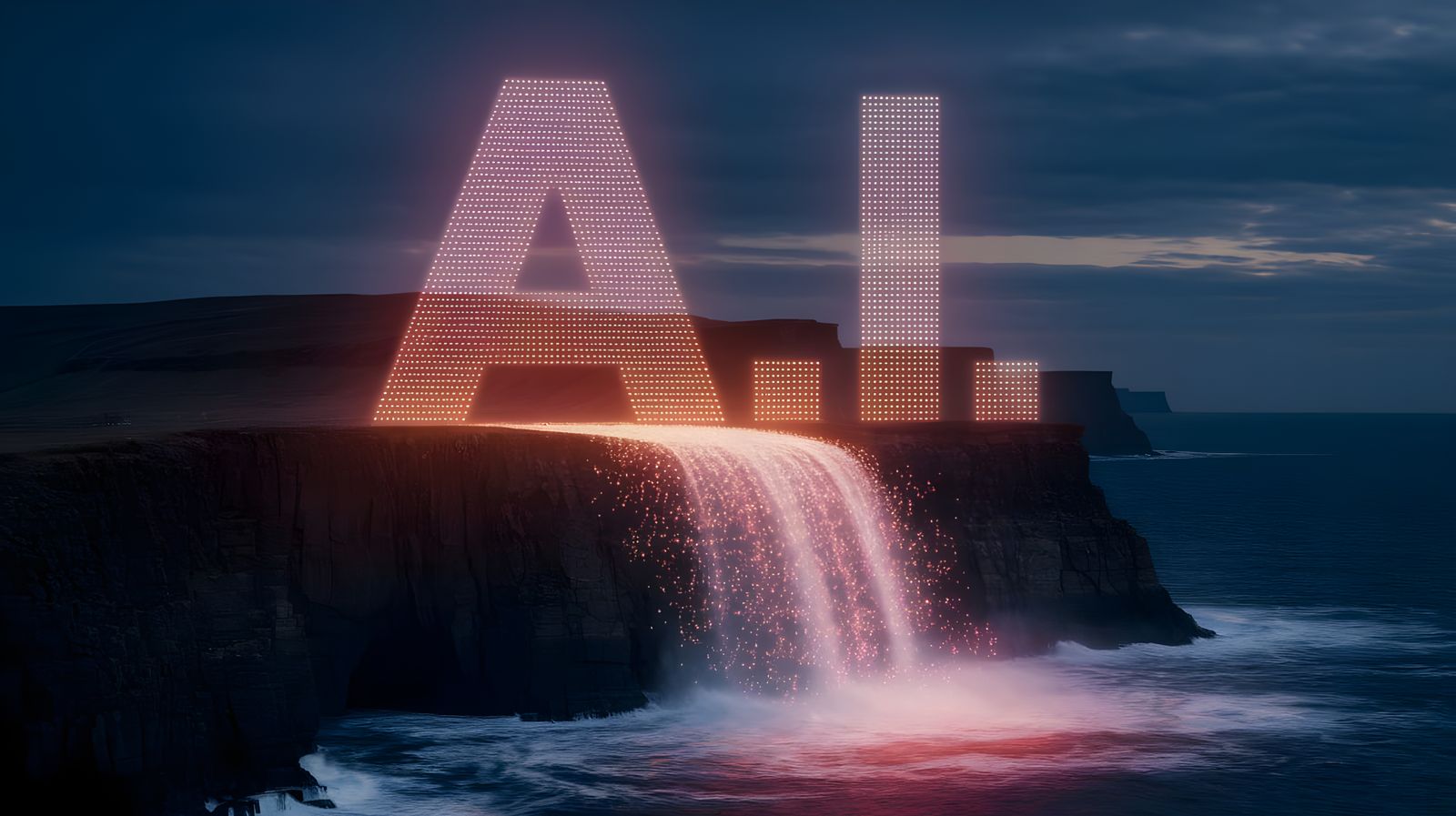 AI Digital Waterfall: Electronic Letters Disintegrating