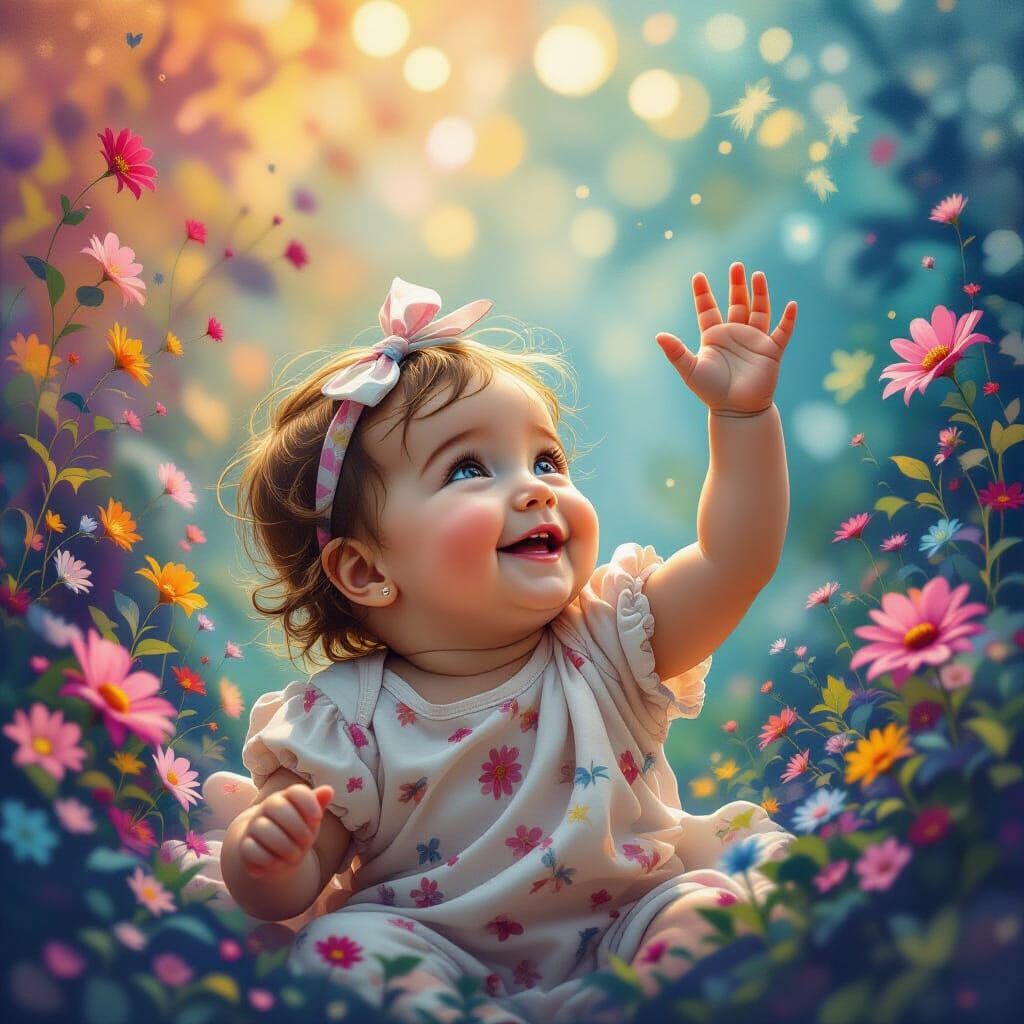 Baby Reaching Up in Fantasy Concept Art Style