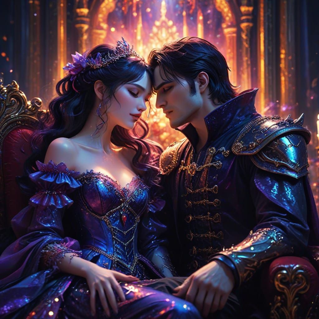 Romantic Vampire Couple in Vibrant Anime Style