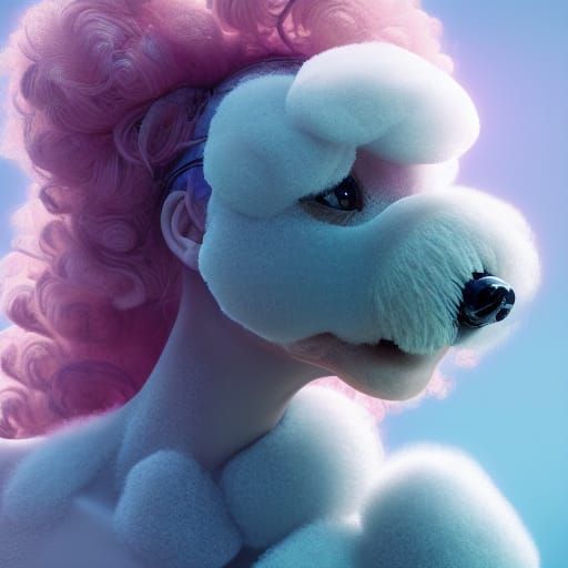 Woman with Pink Poodle Hair, 3D Digital Art
