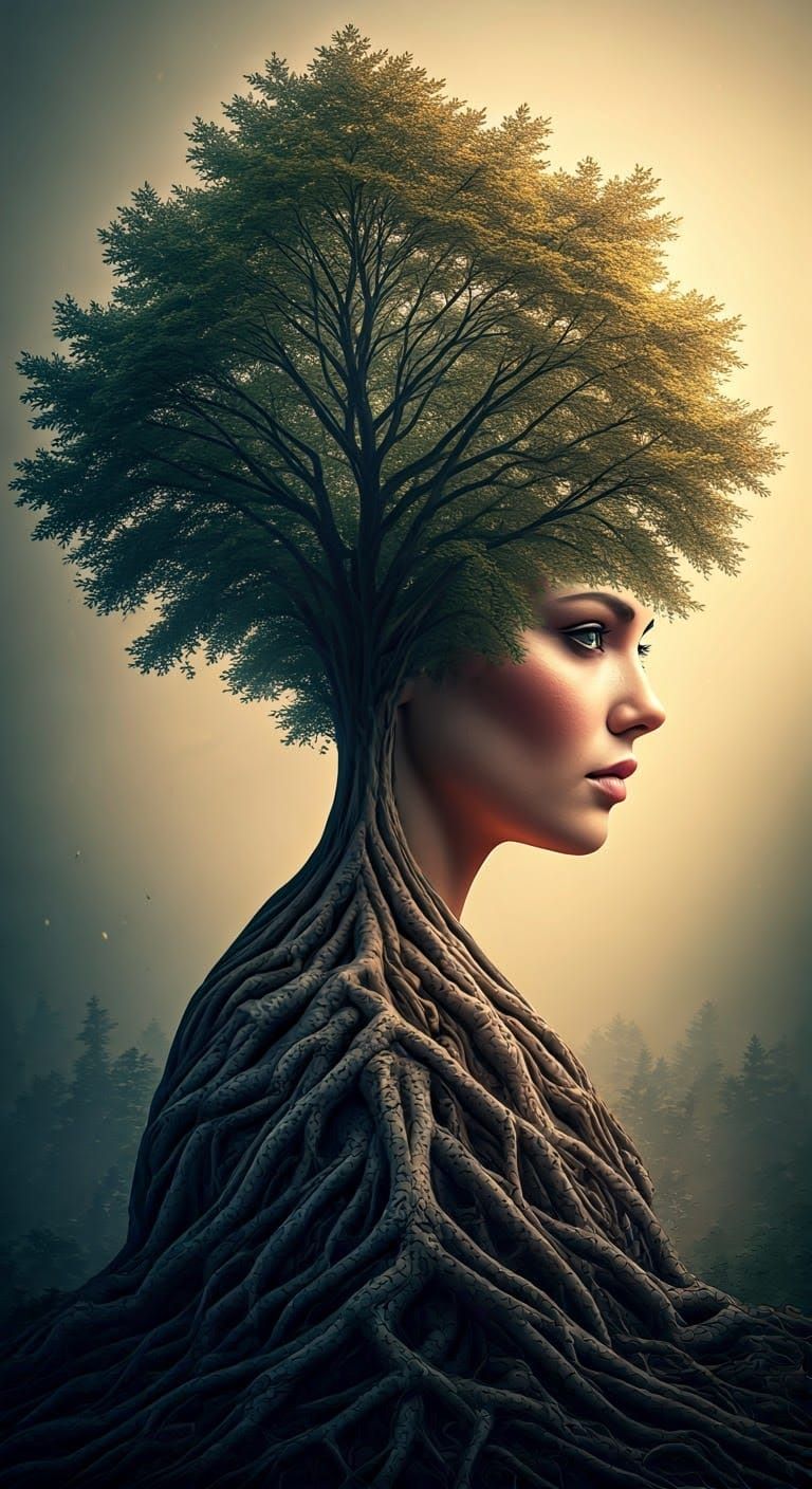 Dreamlike Portrait: Woman with Tree