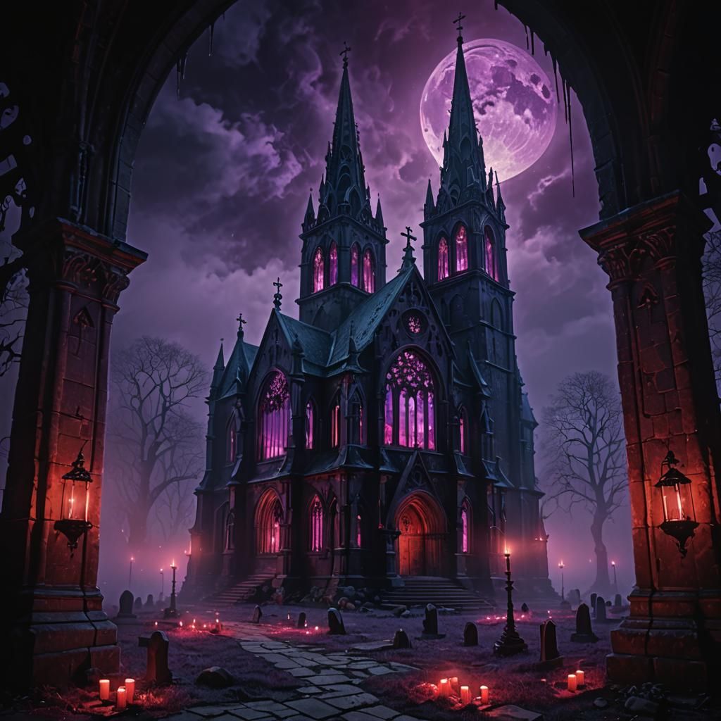 Eerie Gothic Church with Bioluminescent Glow