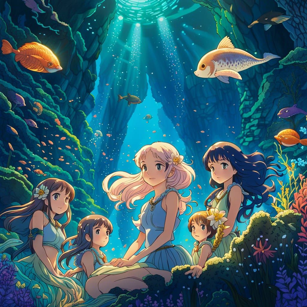 Mermaids in Atlantis: Studio Ghibli Anime Art