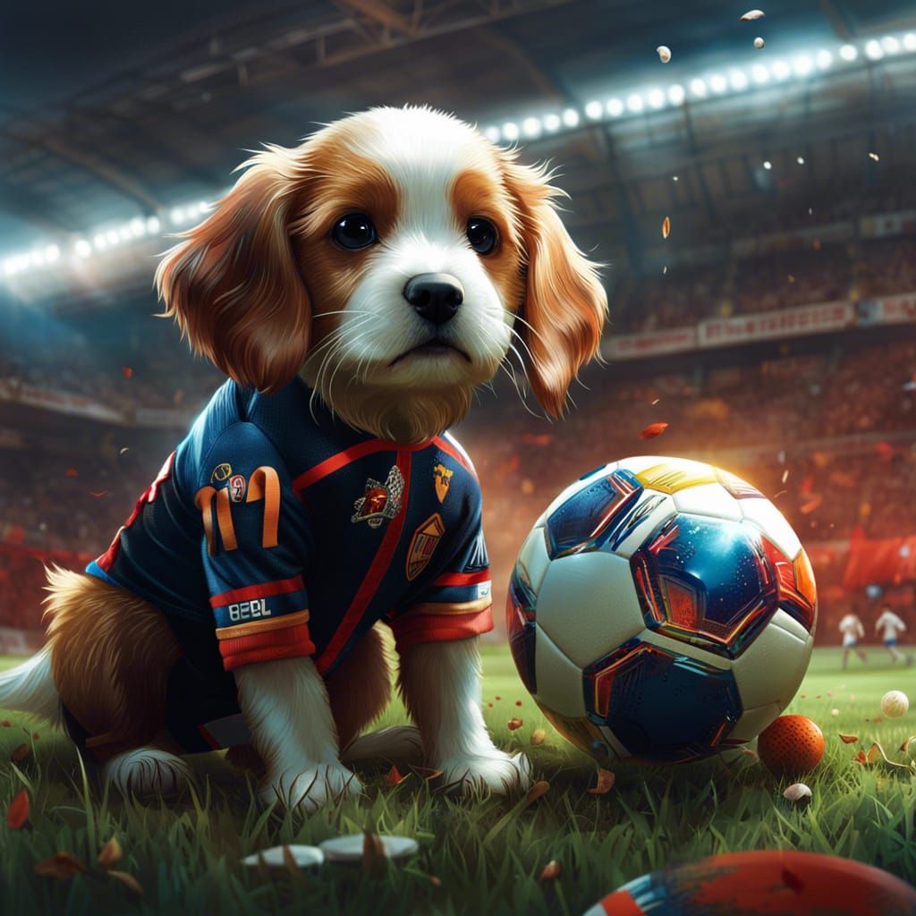 Puppy Plays Soccer in Suit: Hyperdetailed Digital Art