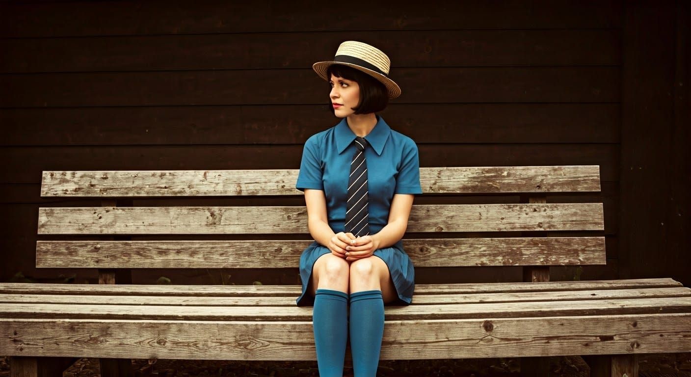 Woman in Vintage 1970s Attire, Photorealistic Documentary St...