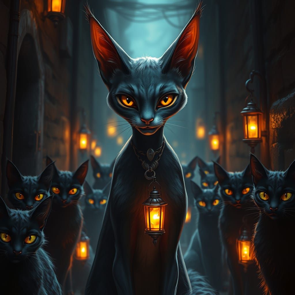 Regal Feline Monarch in Mystical Alleyway