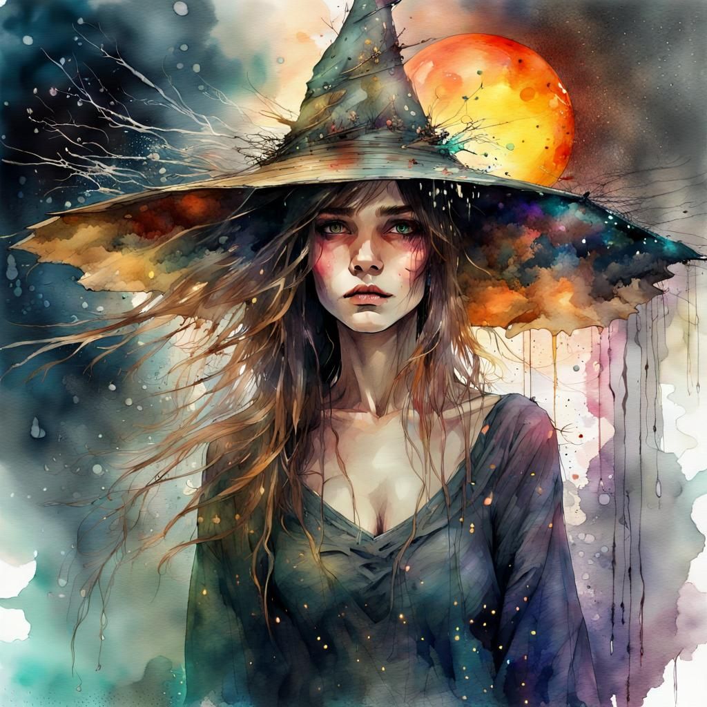 Beautiful Witch Queen in Digital Watercolor Art
