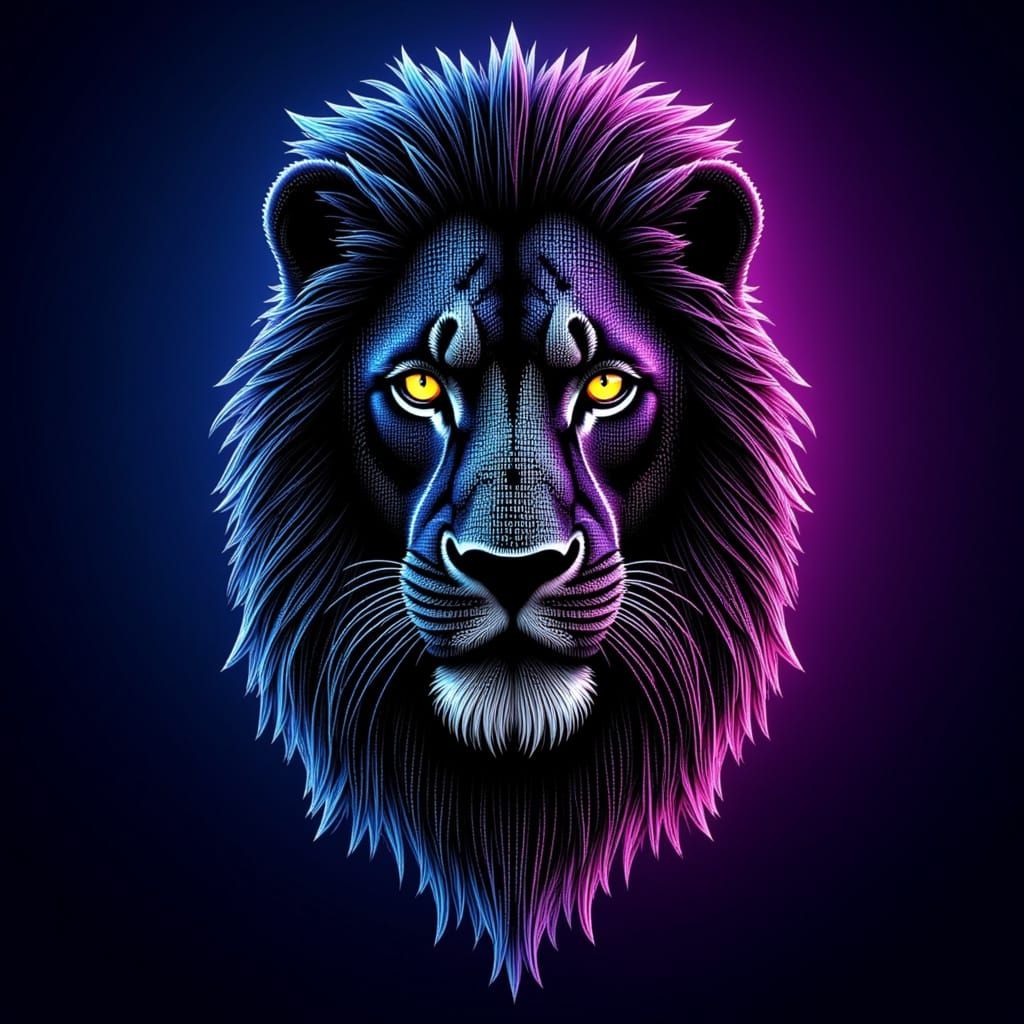 Majestic Lion Head Formed from Binary Code