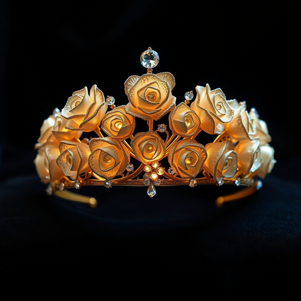 Regal Rose Tiara with Crystal Dewdrops