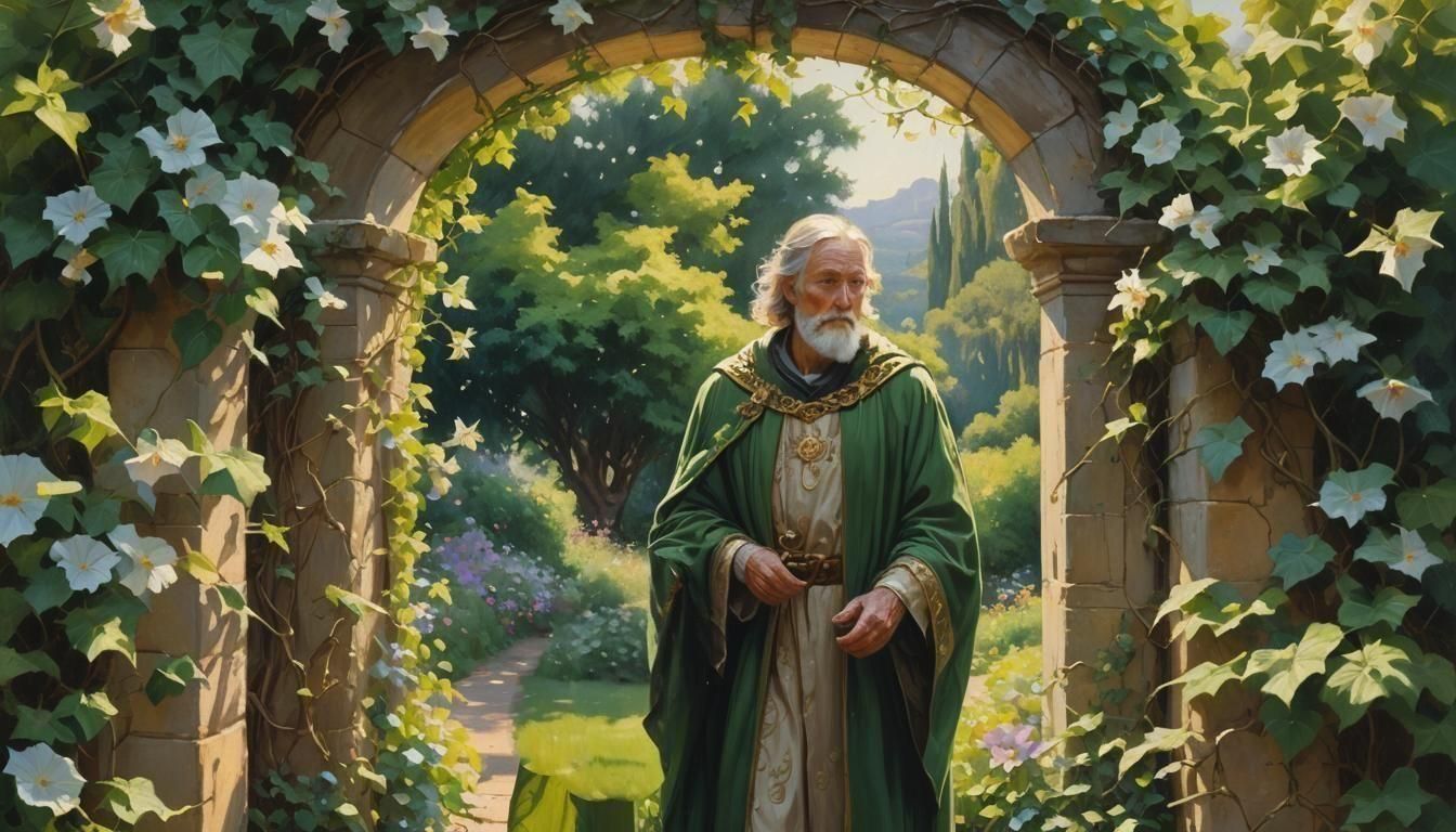 Druid at Morning Glory Gate, Oil Painting