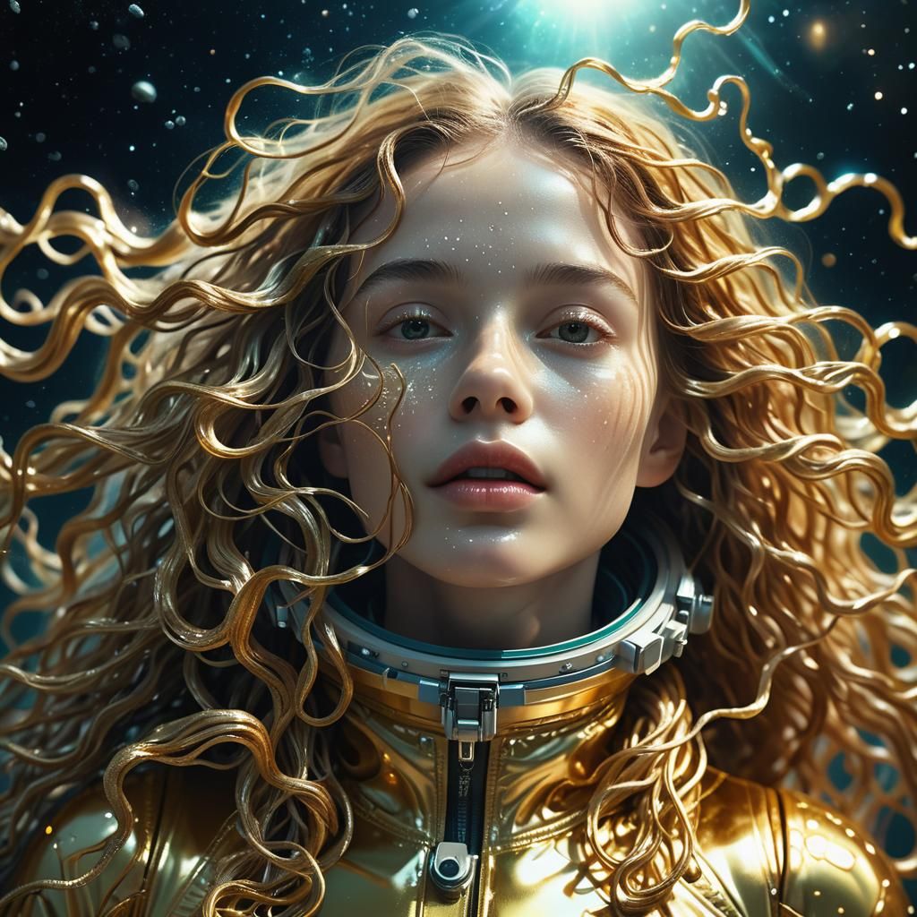 Woman in Spacesuit Floating in Space