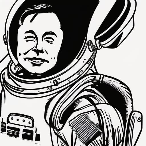 "Elon musk face astronaut" "Vector Line Art Illustration"