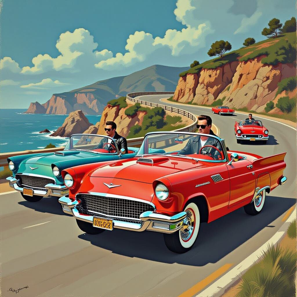 Vintage Cars Racing: Rockabilly Art Style