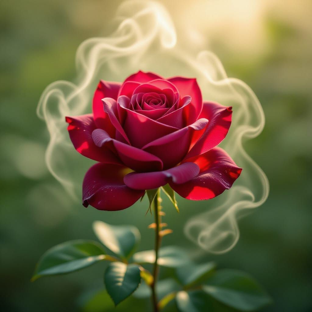Perfect Crimson Rose with Morning Dew, Photorealistic Macro ...