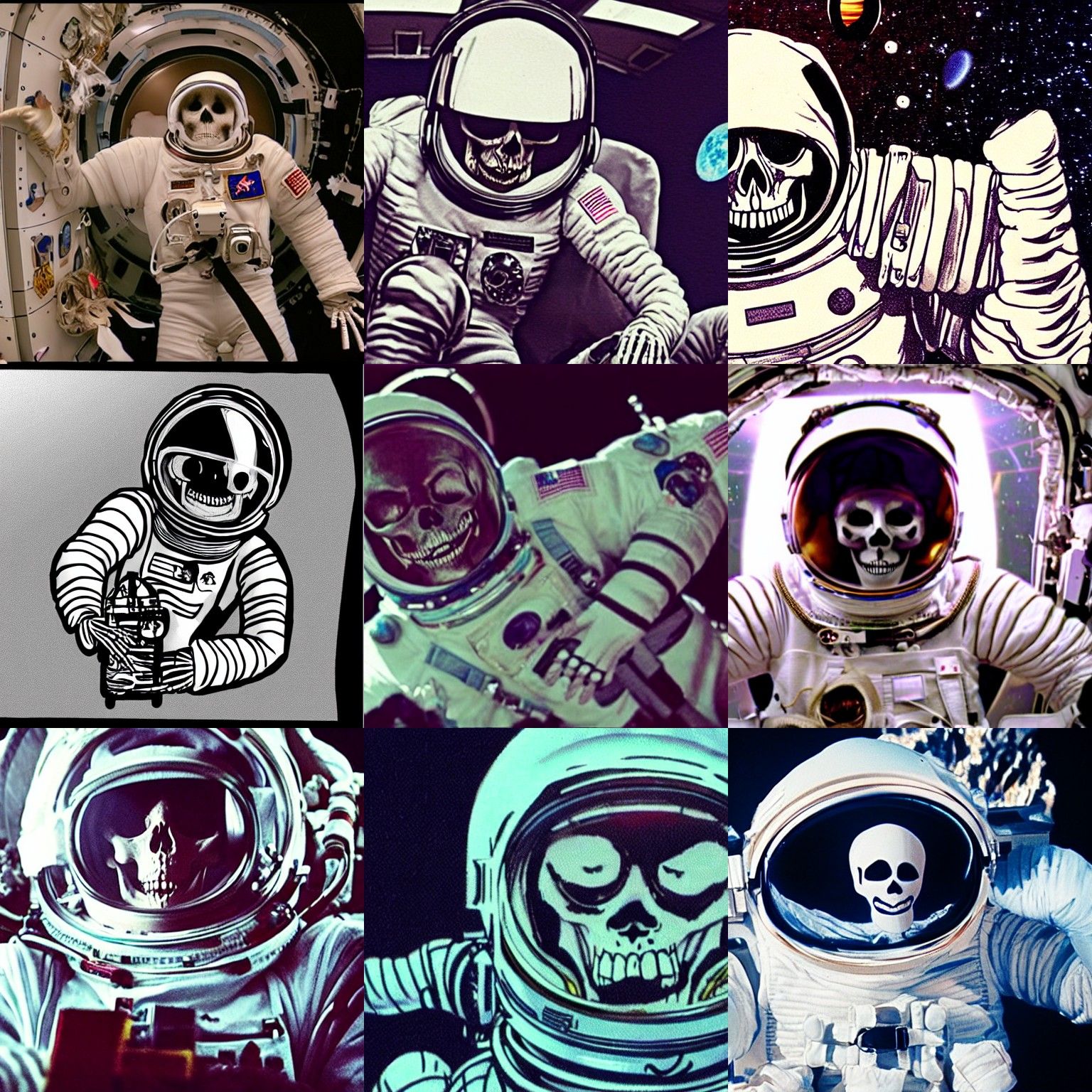 Eerie Skeleton Astronaut Drifting in Deep Space