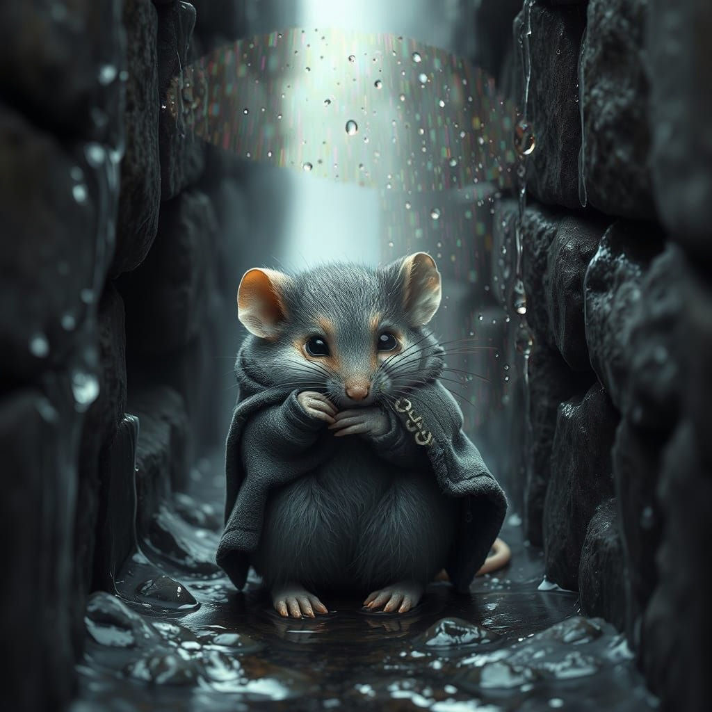 A Small Mouse Seeks Refuge from the Rain