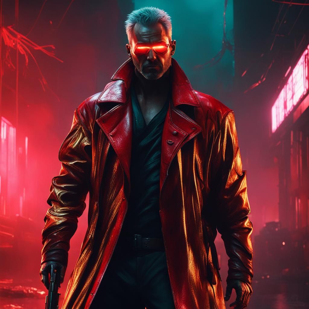 Cyberpunk Man in Dystopian Future with Enhancements