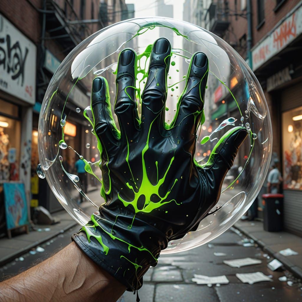 Vibrant Green Aura Explores the Edge of a Worn Glove in Stre...