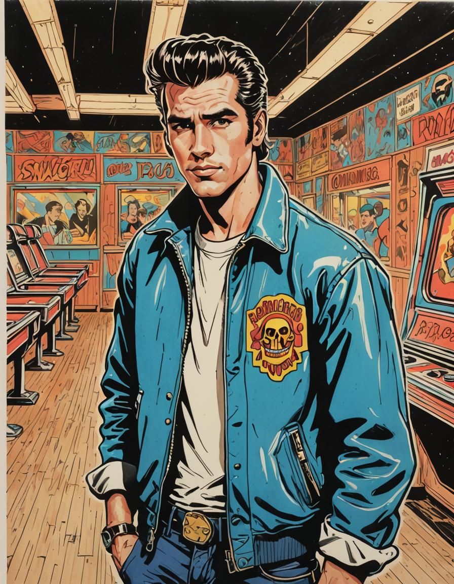 Retro Greaser Swagger in Abandoned Neon Bowling Alley
