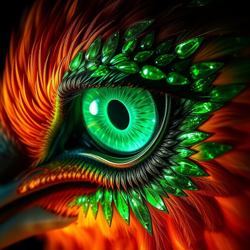 Emerald Phoenix Eye: Hyperrealistic Gemstone Art