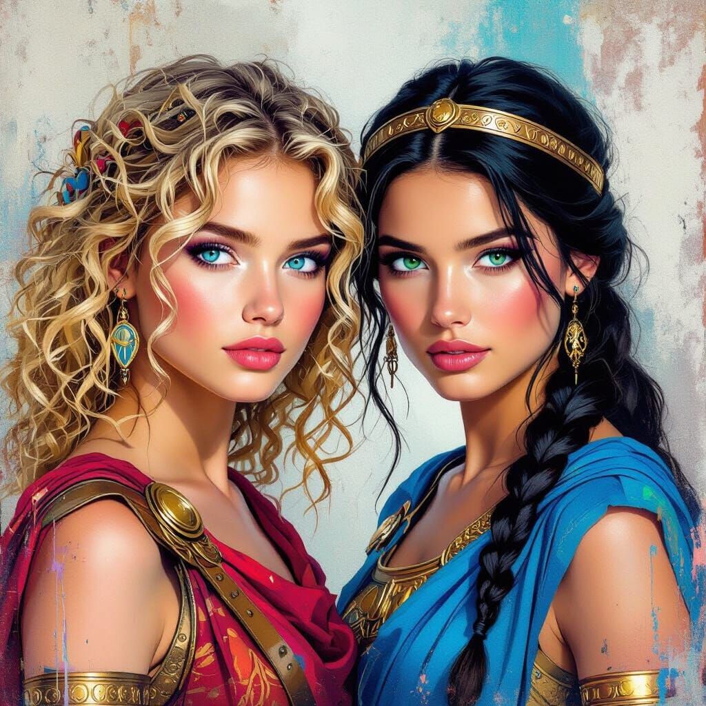 Ancient Greek Warriors in Vibrant Graffiti Art Style