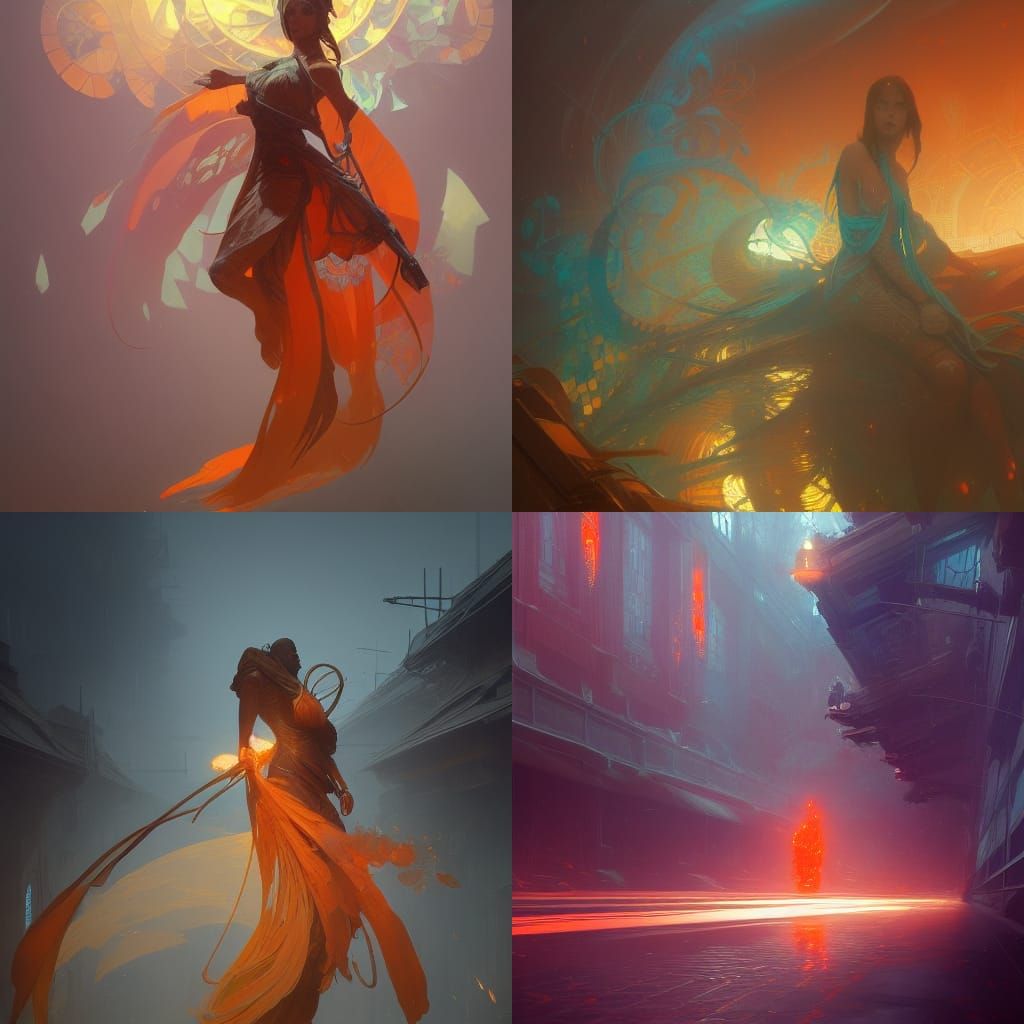 Dynamic Concept Art in Orange and Teal