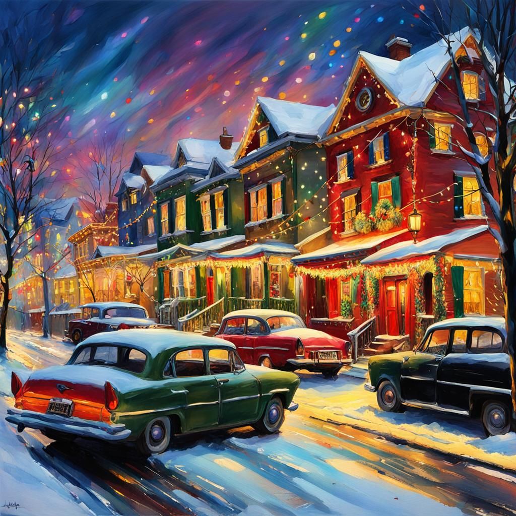 Bold Christmas Eve Scene in Hyperrealistic Oil Paint Style